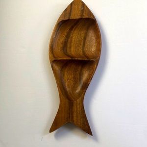 Vintage Monkeypod wood divided tray